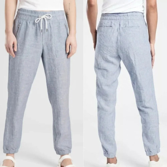 Athleta Cabo Blue Linen Chambray Jogger Pants - 29429 - Picture 1 of 14